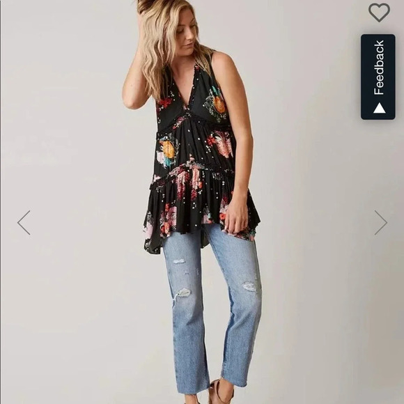 Free People Haze Floral Tunic Hi Low Green Tank Top Size Medium - Picture 3 of 12